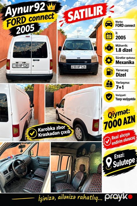 Aynur92 kod3516 Qiymət: 7.000 AZN²⁰⁰ Ford Connect YÜK Maşını — Bakı