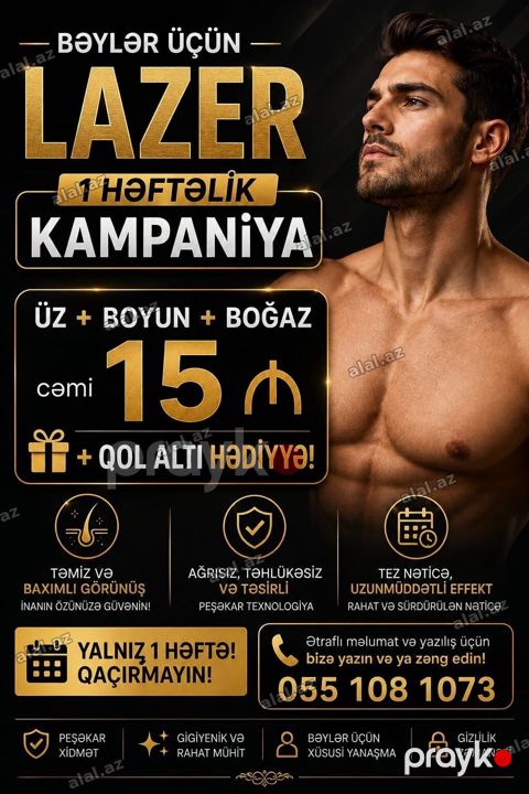 Bəylər üçün lazer epilyasiya xidməti – 1 həftəlik kampaniya Paket: üz — Sumqayıt