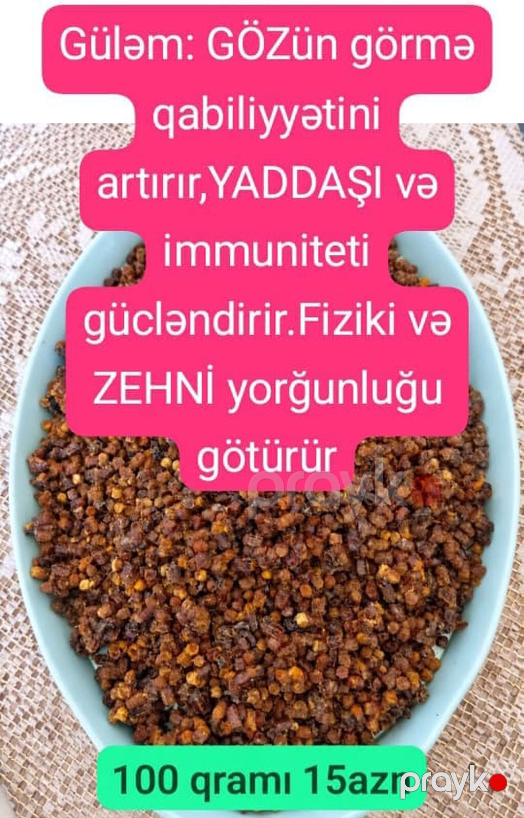 Məhsul: Güləm (perqa) Tərkibi: - Çiçək tozu - Arı südü - Bal — Vitaminlər və qida əlavələri, Digah (2)