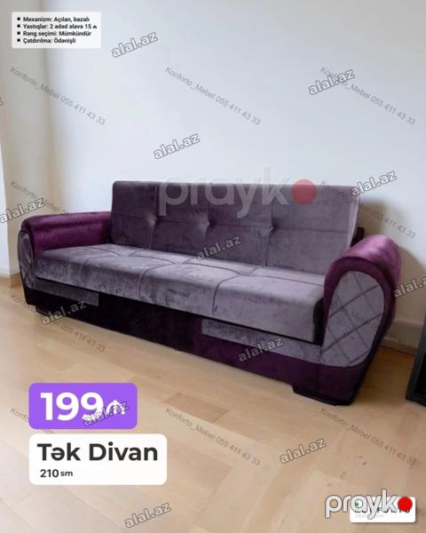 Tək divan – 210 sm – Mexanizm: açılan, bazalı (yataq funksiyalı, alt — Bakı