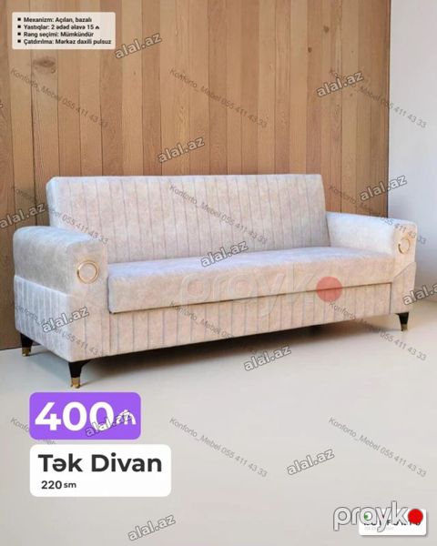 Tək divan – 220 sm Əsas xüsusiyyətlər: - Mexanizm: açılan, bazalı — Bakı