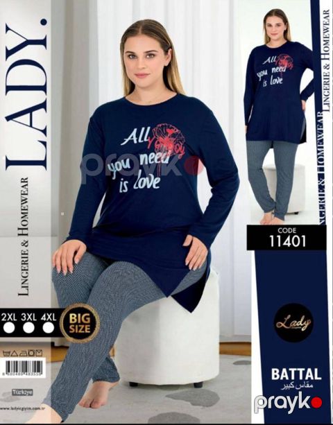 Qadınlar üçün ev geyimi dəsti Lady 11401_RB, göy, ölçü 3XL — Bakı