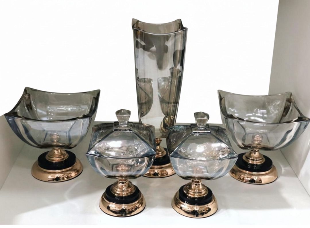 Dəst ZE004, bərkidilmiş şüşə, boz/qızılı, 5 parça — Mallar, Bakı (3)