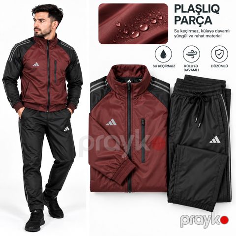 İdman kostyumu Adidas HR-2, tünd qırmızı/qara, plaşlıq parça, ölçü M — Bakı