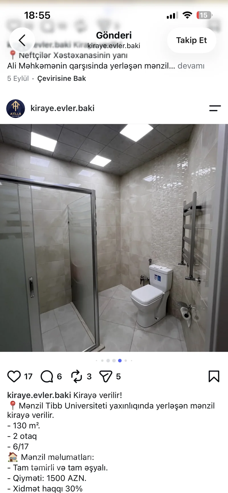 2 otaqlı mənzil, 130 m², Tibb uni — kirayə — Mənzil, Bakı (7)