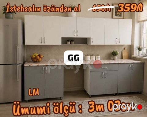 Mətbəx mebeli dəsti – üst və alt şkaflardan ibarət funksional həll — Bakı