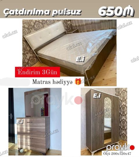 Yataq otağı dəsti - Qiymət: 650₼ - Çatdırılma pulsuz - Endirim 3 gün — Bakı
