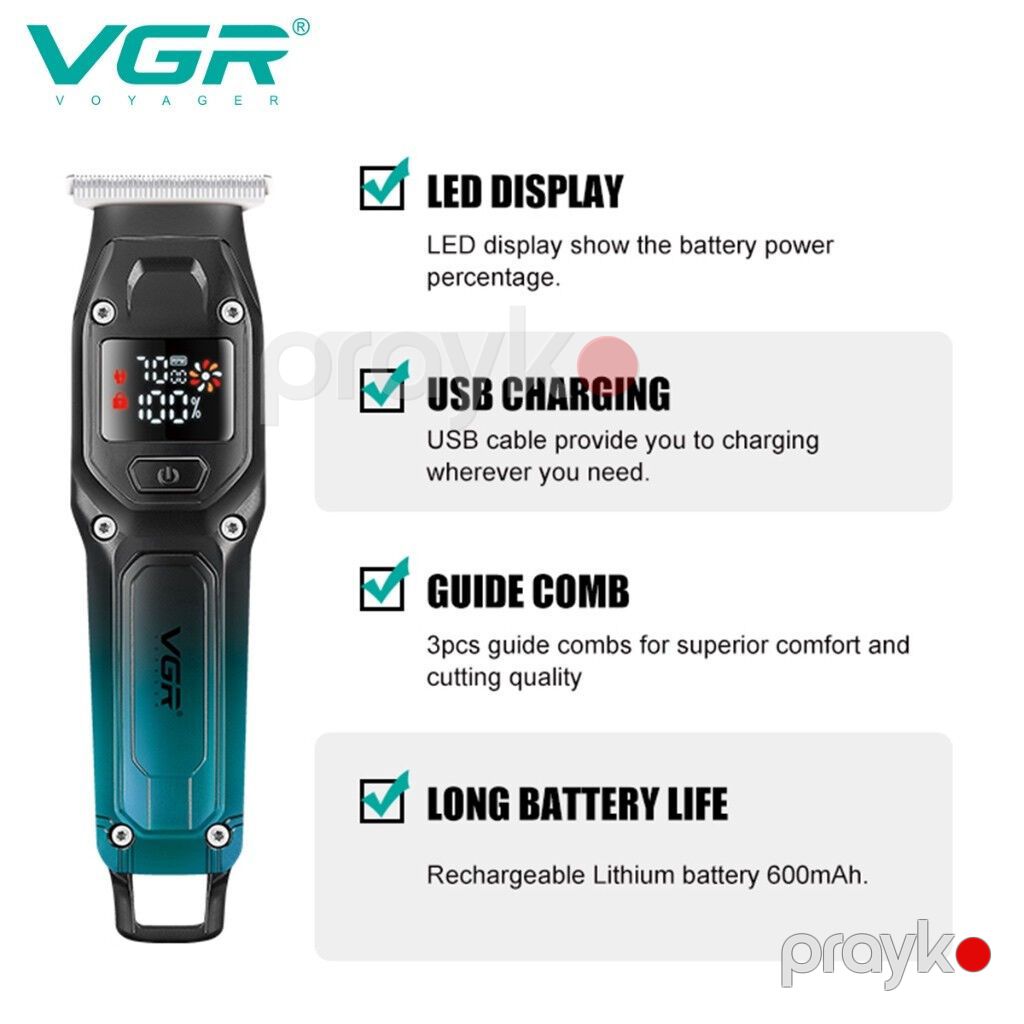 Trimmer VGR 964 - 600mAh / 100 Dəqiqə / 2 Sürət 6500RPM / Cord/Cordles — Saç kəsmə maşınları, Bakı (7)