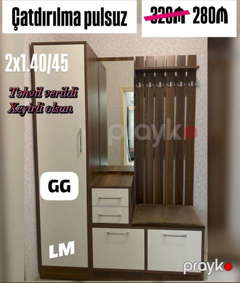 Dəhliz üçün kombinə edilmiş şkaf və asılqan dəsti Ölçü: 2 m (eni) x — Bakı