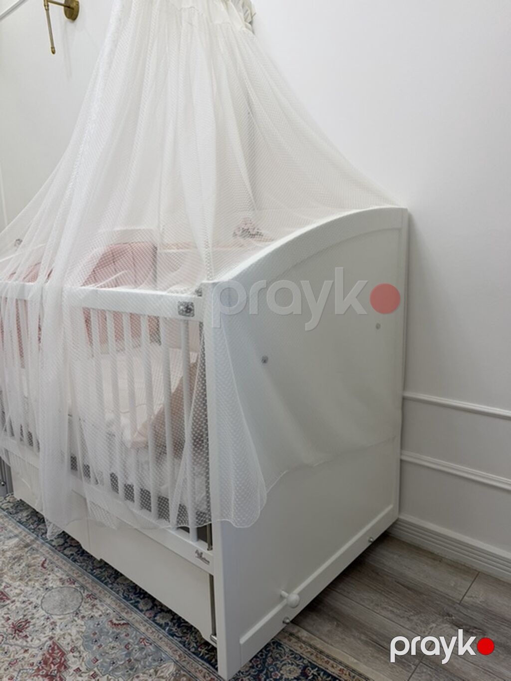Uşaq beşiyi – ağ rəngdə, komplektli - Material: möhkəm MDF/taxta — Bəşikləri, Bakı (2)