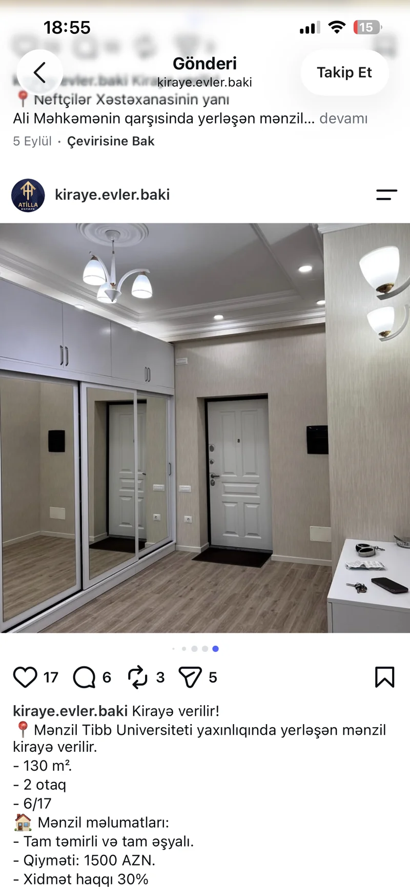 2 otaqlı mənzil, 130 m², Tibb uni — kirayə — Mənzil, Bakı (9)