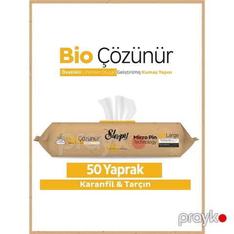 Universal təmizləyici salfetlər Sleepy Bio Mixək və Darçın, 50 əd