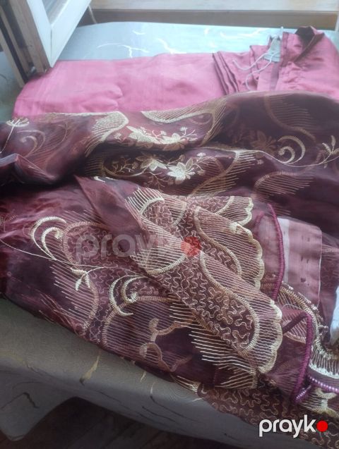 Bordo rəngli tül pərdə dəstii.iki ədəd. - Material: nazik, şəffaf tül — Digah