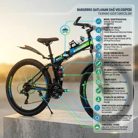 Dağ velosipedi Bargerro TECH_15024G 24" Qara,Yaşıl 2 ədəd — Bakı