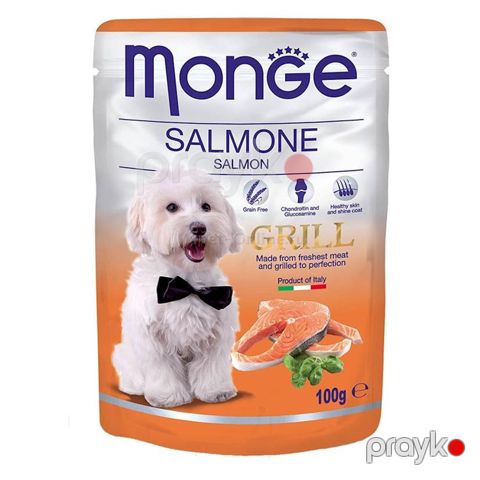 Yaşlı itlər üçün super-premium keyfiyyətli tam rasionlu yem Monge Grill Adult Rich in Chicken qızılbalıq əti əsasında bişirilmiş tikələr 100 q — Bakı