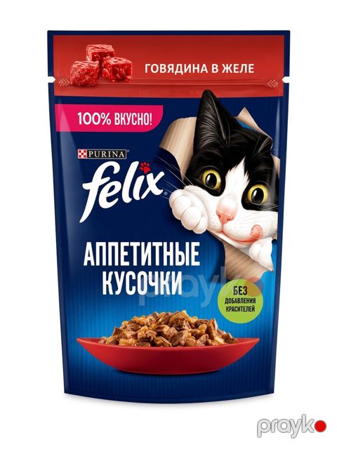 Nəm yem pişiklər üçün Felix İştahaçan parçalar jeledə mal əti 75 q — Bakı