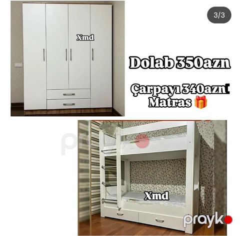 Məhsul: Ağ rəngli uşaq/yeniyetmə mebel dəsti - 4 qapılı dolab: iki