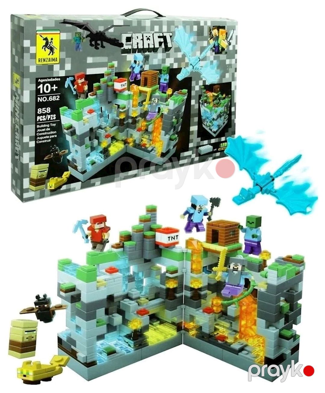 Konstruktor Renzaima Minecraft 682 "Boz qalaya hücum" işıqlı, plastik, 858 hissə, 58x38x6 sm, 10+ yaş — Mallar, Bakı (2)