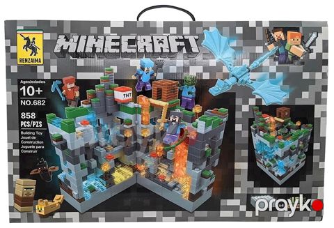 Konstruktor Renzaima Minecraft 682 "Boz qalaya hücum" işıqlı, plastik, 858 hissə, 58x38x6 sm, 10+ yaş — Bakı