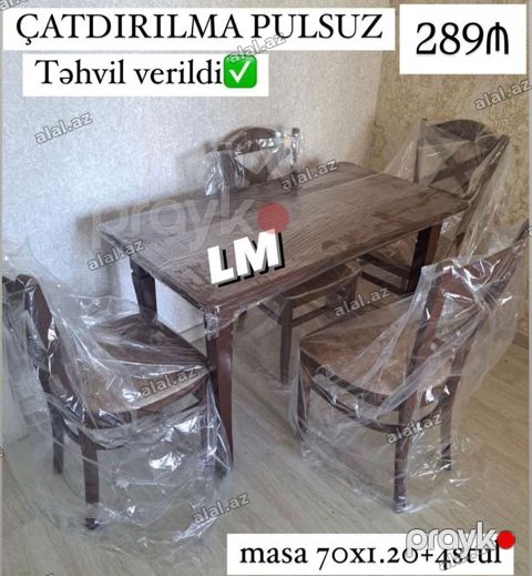 Yemək otağı dəsti – masa və 4 stul - Ölçü: masa 70 x 120 sm - Dəst: 1 — Sumqayıt