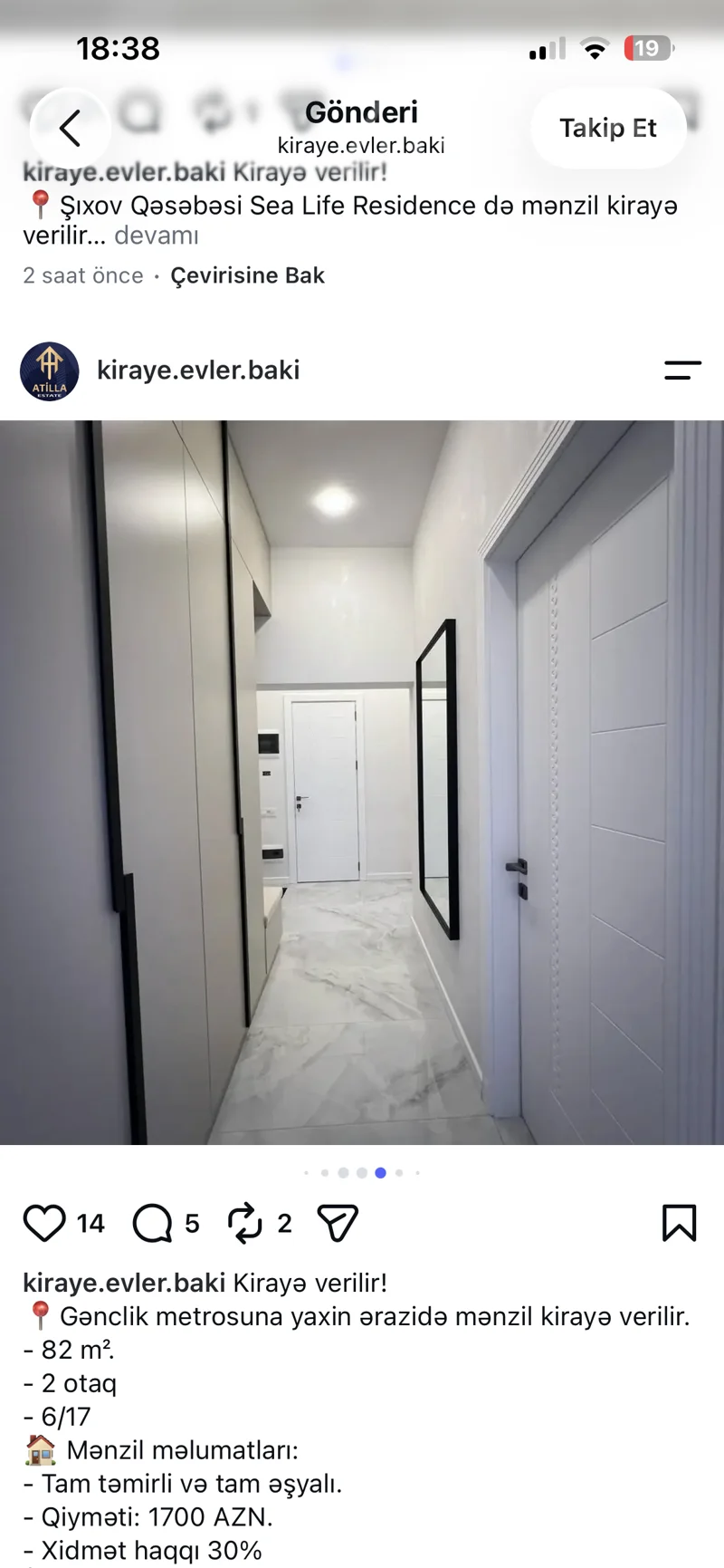 2 otaqlı mənzil, 83 m², Gənclik — kirayə — Mənzil, Bakı (4)