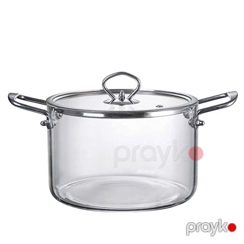 Qazan NH_QZ7, 20x11 sm, şüşə/metal, qapaqlı, şəffaf/gümüşü — Bakı