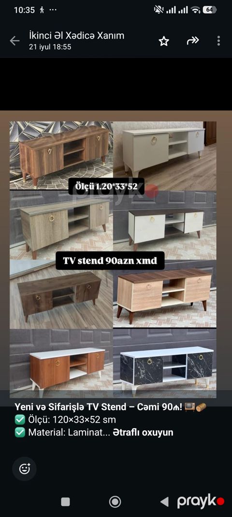 *Yeni və Sifarişlə TV Stend – Cəmi 90₼ Ölçü: 120×33×52 sm — Bakı