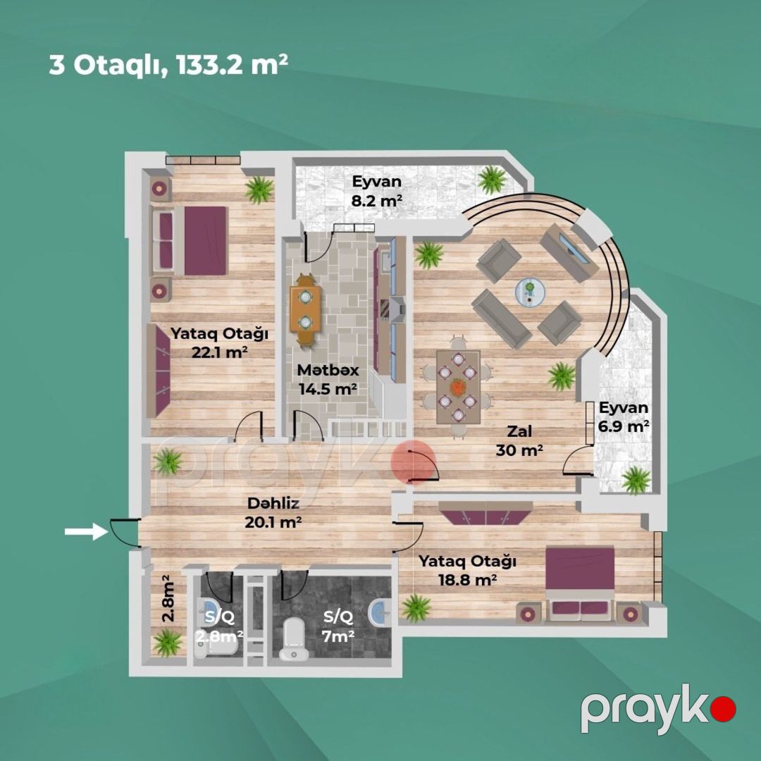 Satılır 3 otaqlı yeni tikili 133.2 m² — Mənzil, Bakı (2)