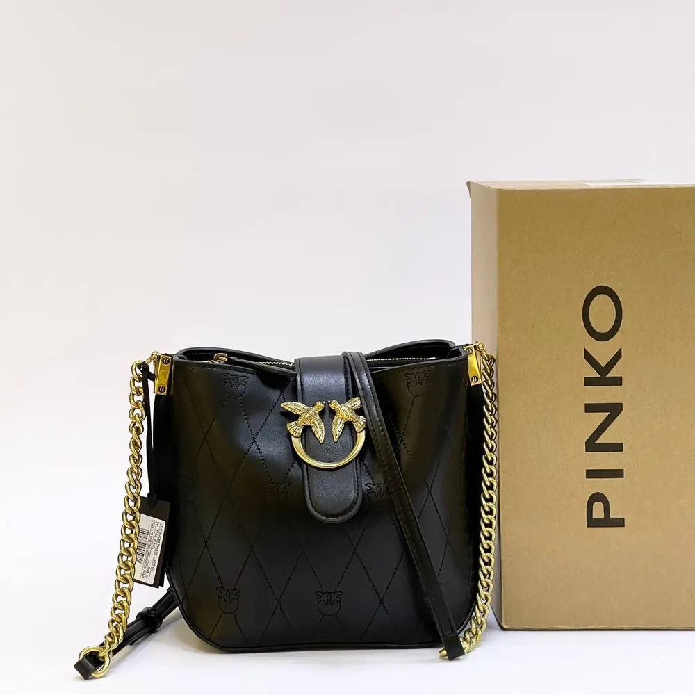 Pinko Love Bag Leather Crossbody – Qara Naxışlı Dəri Çanta — Bakı