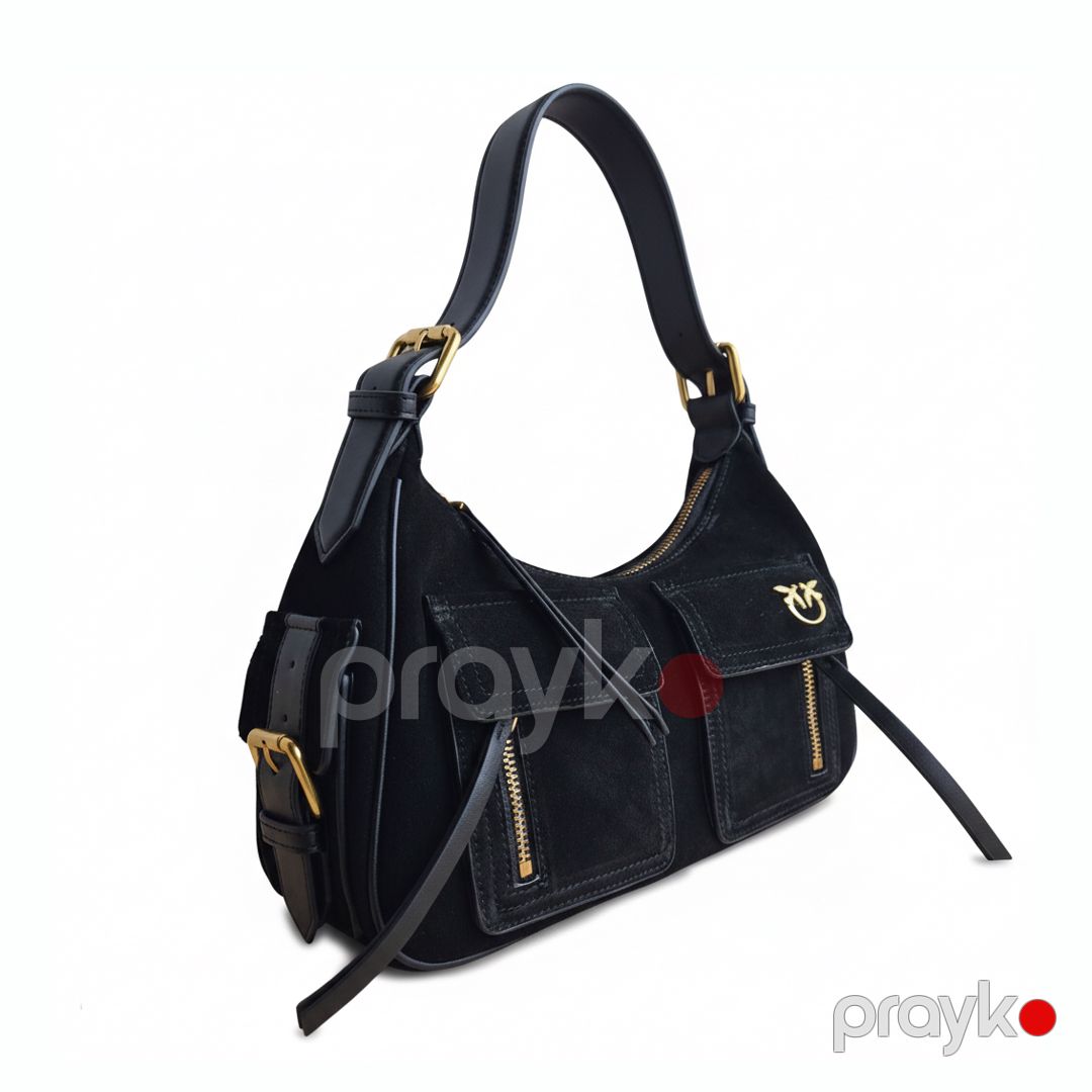 Pinko Cargo Bag Mini – Qara Zamşa Çiyin Çantası 30 sm — Çantalar, çamadanlar, cüzdanlar, Bakı (2)