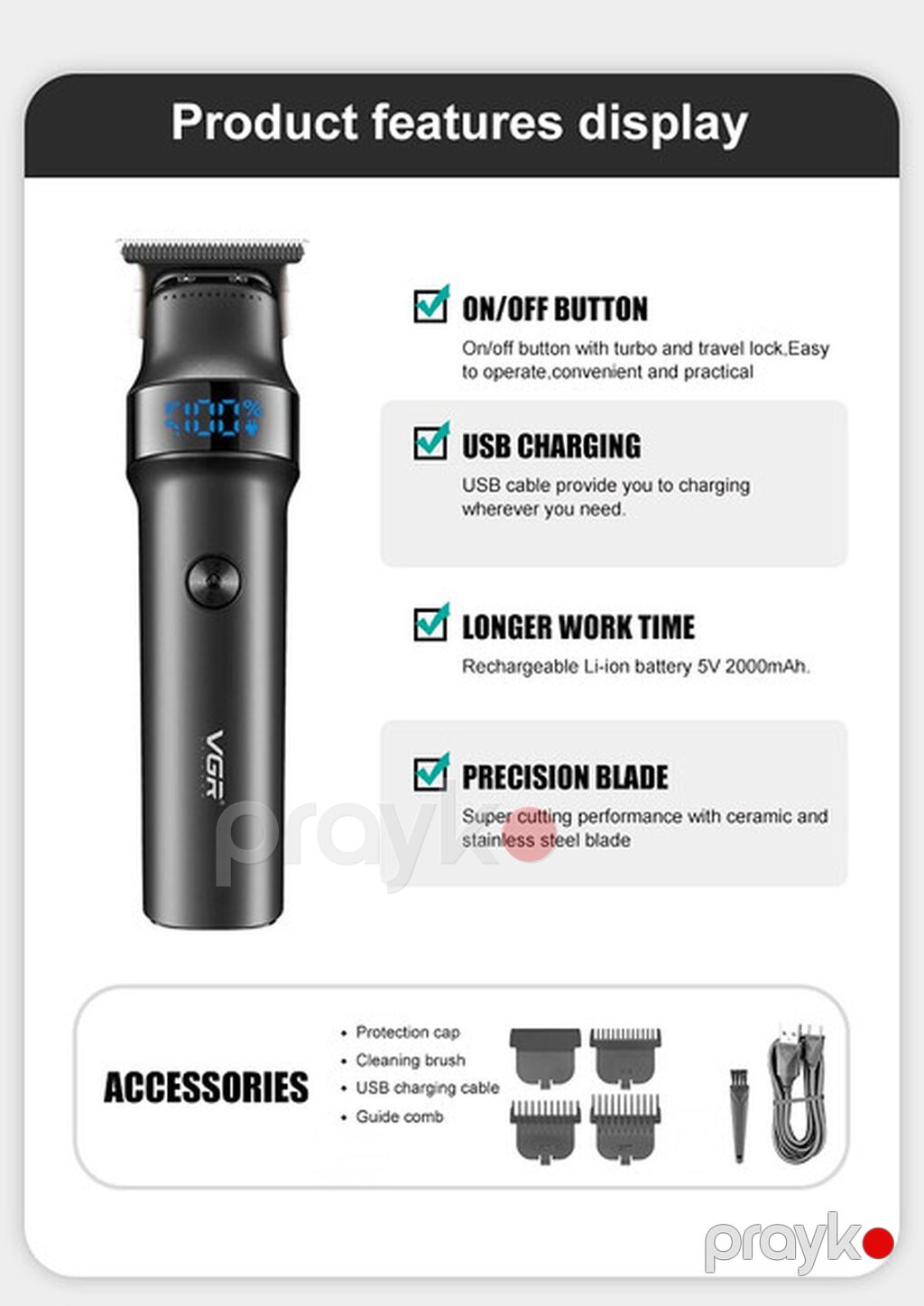 Profissional Trimmer VGR 987 - Keramik Bıçaqlı / 2000mAh / 400 Dəqiqə — Saç kəsmə maşınları, Bakı (5)