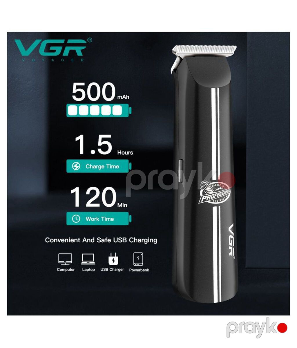 Trimmer VGR 007 - 600mAh / 120 Dəqiqə / 1 Sürət / Cord/Cordles / Typc — Saç kəsmə maşınları, Bakı (9)
