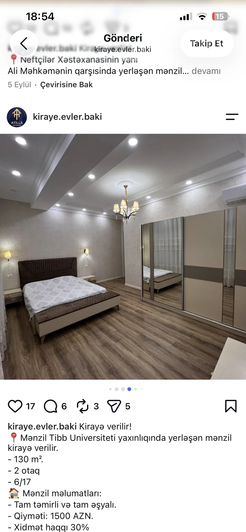 2 otaqlı mənzil, 130 m², Tibb uni — kirayə — Mənzil, Bakı (4)