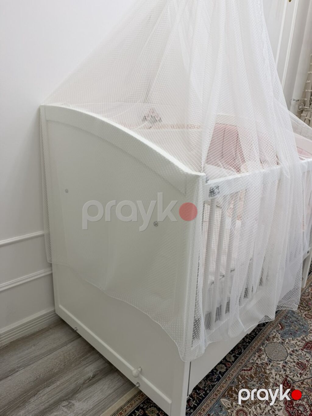 Uşaq beşiyi – ağ rəngdə, komplektli - Material: möhkəm MDF/taxta — Bəşikləri, Bakı (3)