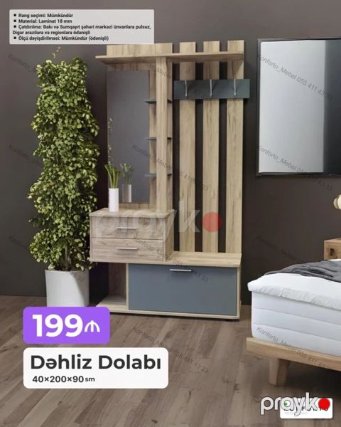 Dəhliz dolabı – 40×200×90 sm Xüsusiyyətlər: - Material: 18 mm laminat — Bakı