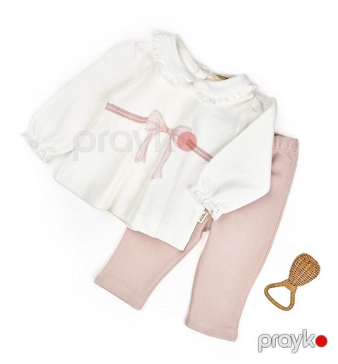 Yenidoğulanlar üçün dəst Babycosy, 2-li, köynək və şalvar, qızlar üçün, 12-18 ay, ekru-çəhrayı, %100 orqanik pambıq - 8683529324882 — Bakı