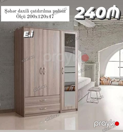 Yataq otağı üçün çoxfunksiyalı paltar dolabı - Ölçü: 200 x 120 x 47 — Sumqayıt