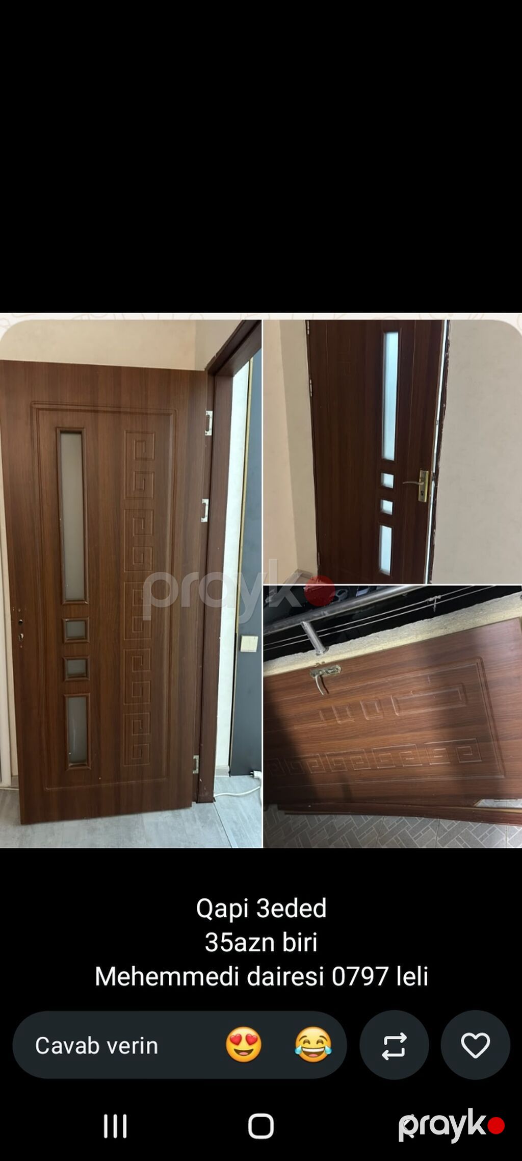 Məhsul: Seyf qapı - Ölçü: 205 x 100 sm - Material: metal, ön paneldə — Pəncərələr, qapılar, balkonlar, Bakı (7)