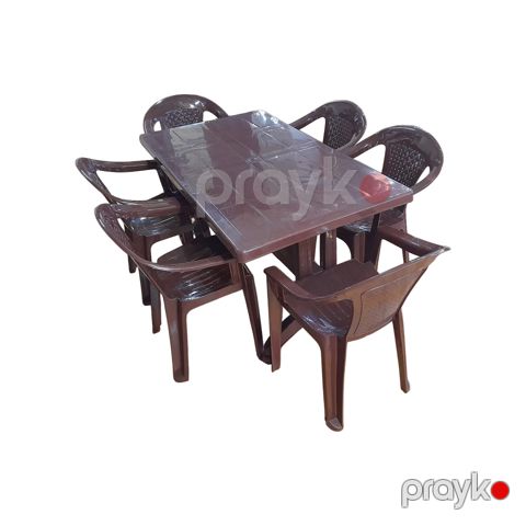 Bağ üçün mebel dəsti 1 stol 140x70sm, 6 stul, plastik, tünd qırmızı — Bakı