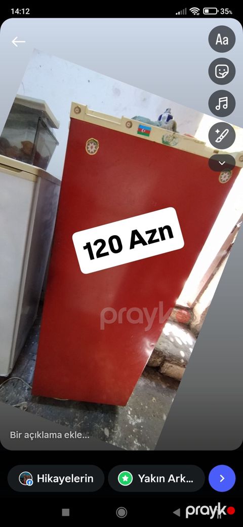 Məhsul: Qırmızı rəngli tək qapılı soyuducu - Qiymət: 120 AZN (şəkildə — Digah