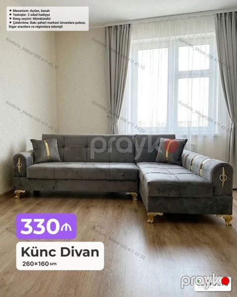 Künc Divan – 260×160 sm - Qiymət: 330 - Mexanizm: açılan, bazalı — Bakı
