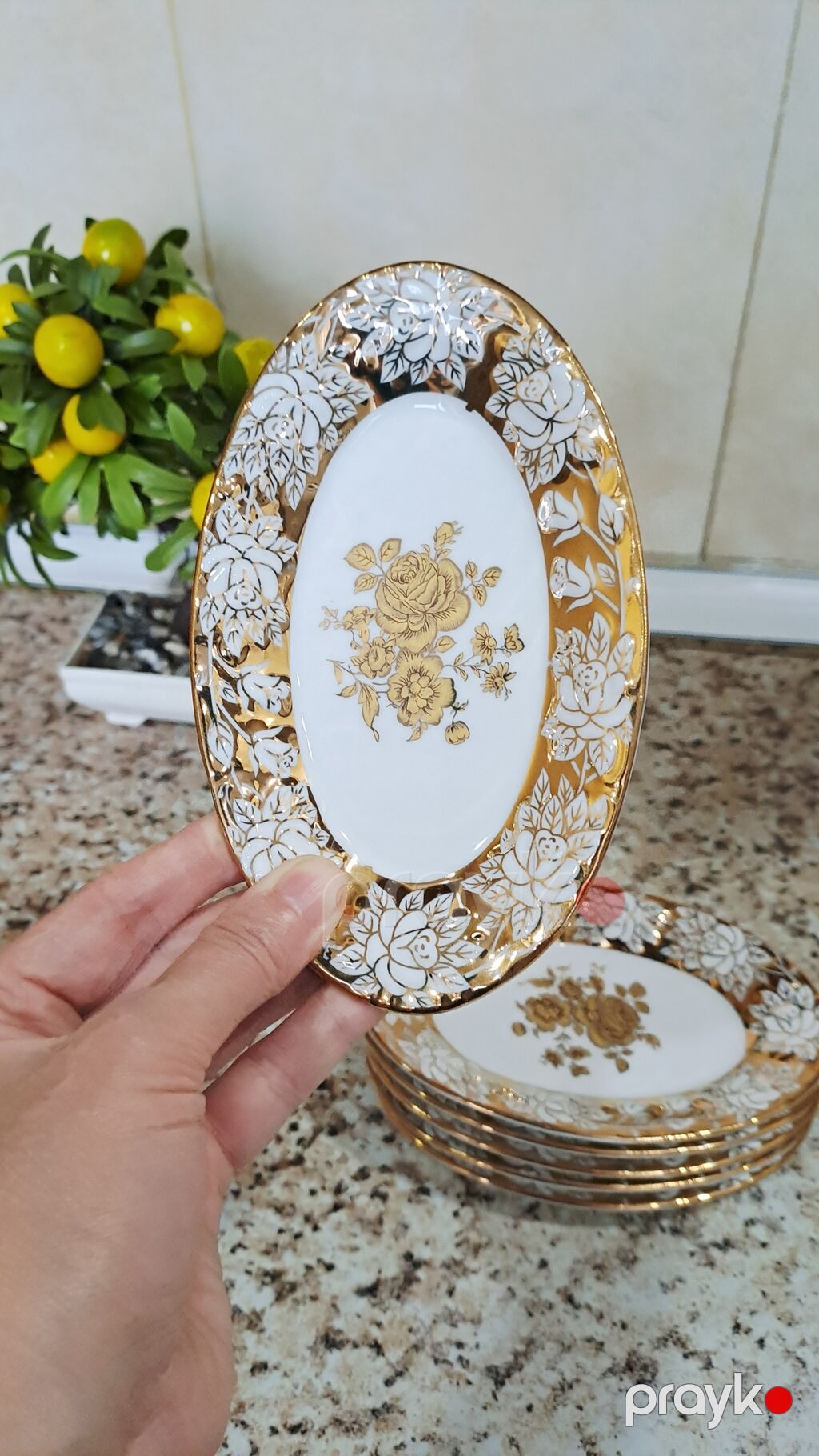 Boşqablar, 6 ədədli dəst, rəng - Qızılı, Farfor, Çexiya — Süfrə qabı, Bakı (7)
