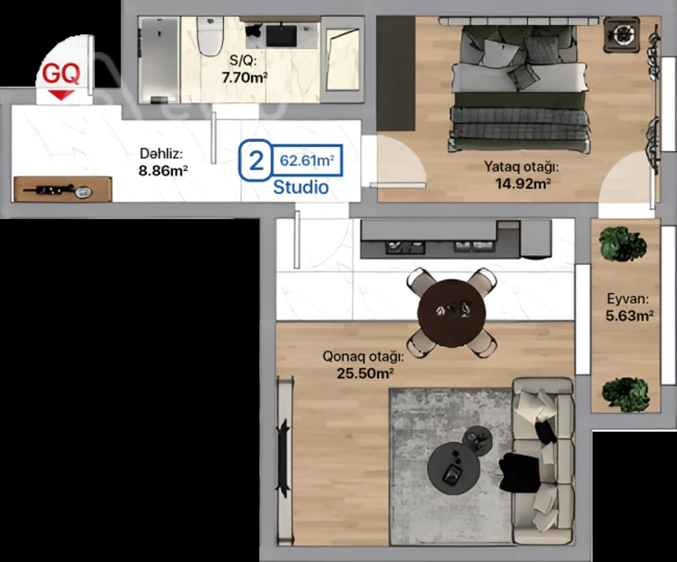 2 otaqlı mənzil, 62.6 m², Xırdalan, H.Əliyev küçəsi — Mənzil, Xırdalan (4)