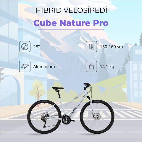 Velosiped Cube Nature Pro 645150, ağ/boz, XS trapeze — Bakı