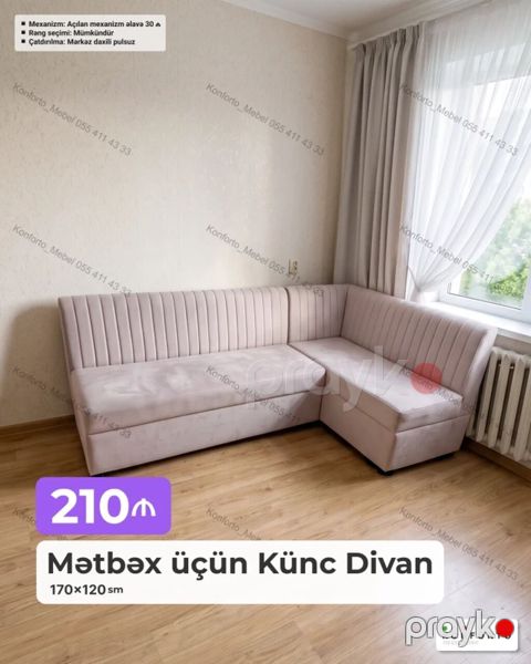 Mətbəx üçün Künc Divan – 170×120 sm - Kompakt ölçü: 170×120 sm — Bakı
