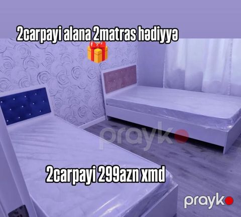 İki ədəd tək nəfərlik çarpayı dəsti. - Çarpayılar ağ gövdə ilə — Mehdiabad