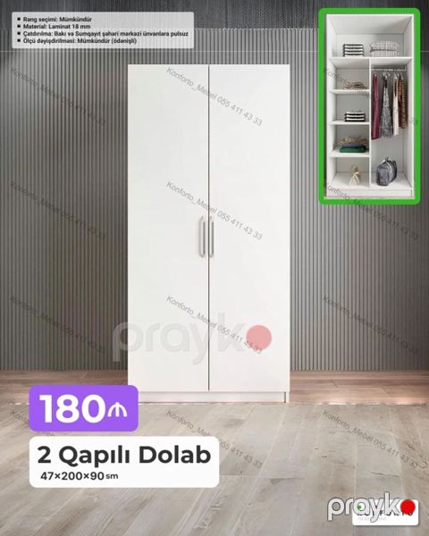 2 qapılı paltarsaxlama dolabı - Ölçü: 47 200 90 sm - Material: 18 — Bakı