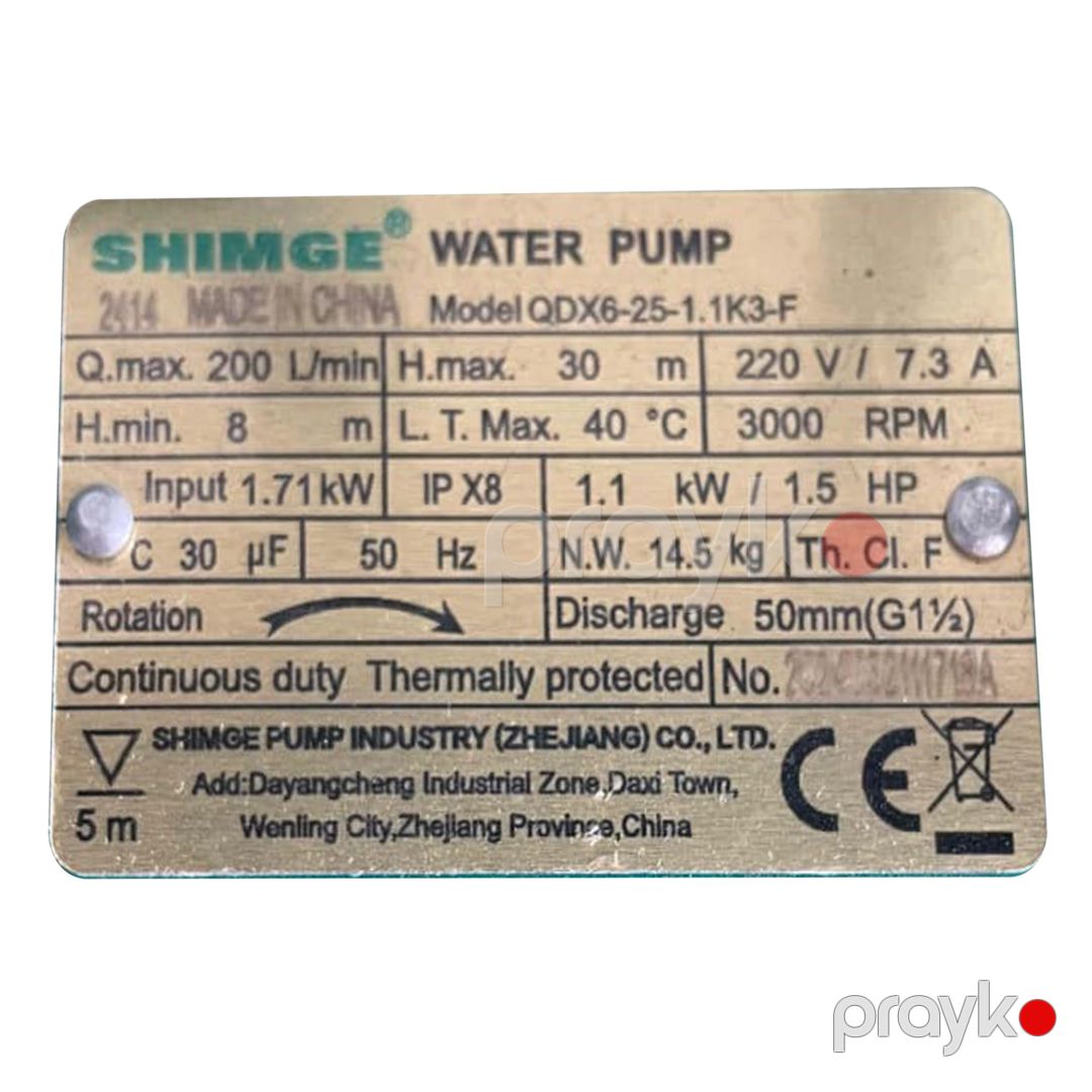 Drenaj nasosu Shimge QDX6-25-1.1K3-F 2414 — Mallar, Bakı (2)