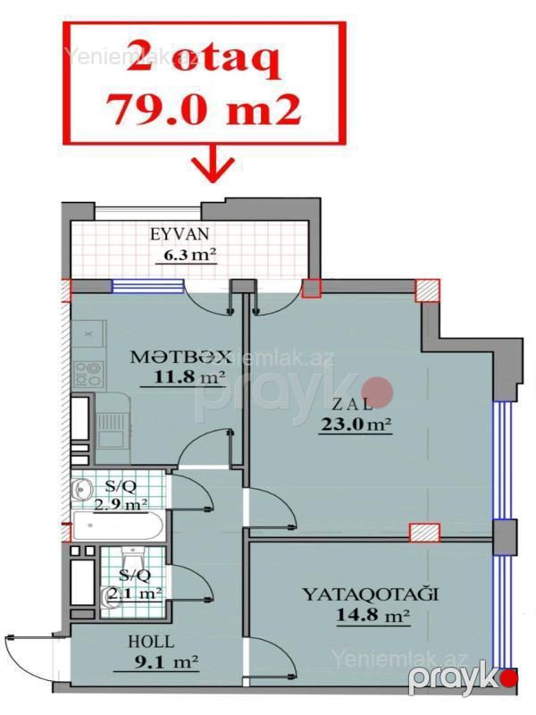 Satılır 2 otaqlı Bina evi menzil (Yeni tikili), 80 m², Suraxanı rayonu — Mənzil, Bakı (2)