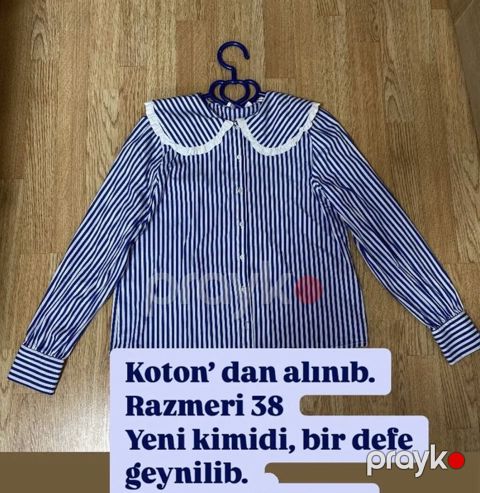 Koton brendindən zolaqlı qadın köynəyi. - Rəng: göy-ağ şaquli — Bakı